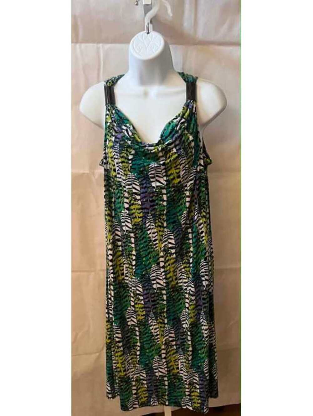 Dana Buchman Green Abstract Cowl Neck Shift Dress Sleeveless M